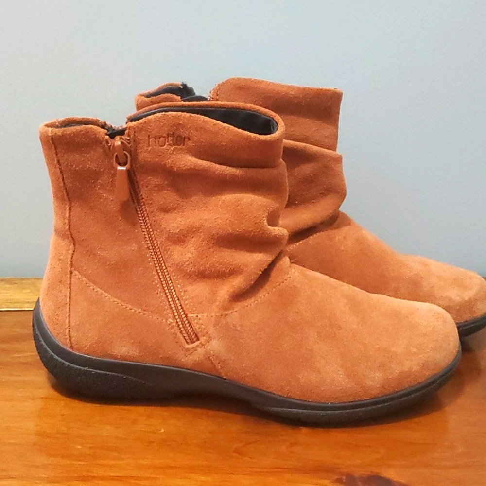Hotter Tan Suede Ankle Boots with wool inside